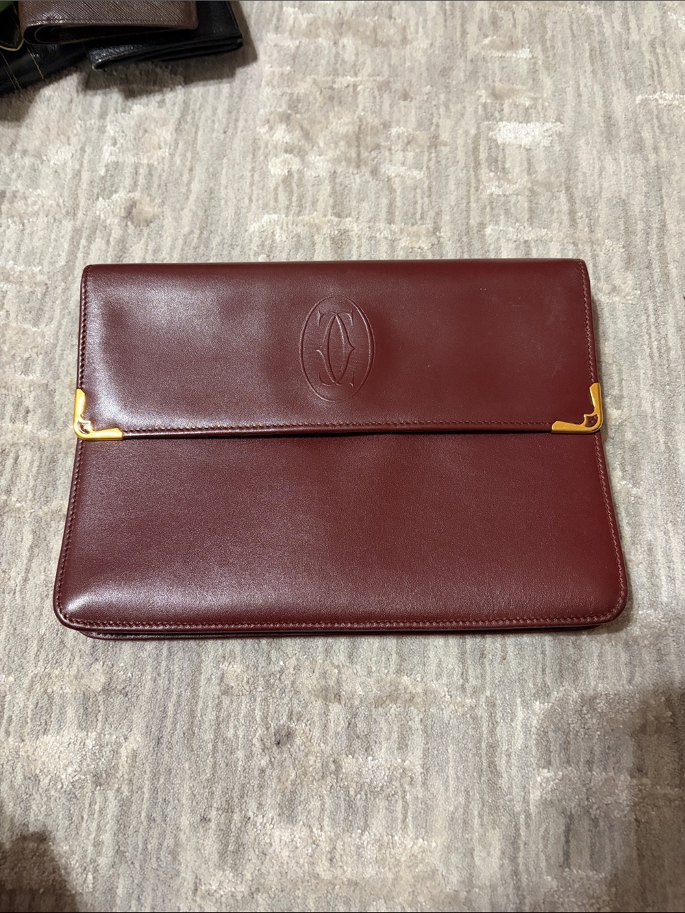 Cartier Brown Leather Document Case with Gold Corner Hardware